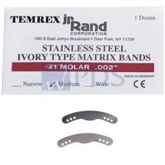 Stainless Steel Ivory Type Matrix Bands, 12/Pkg - #1 Molar Medium .002